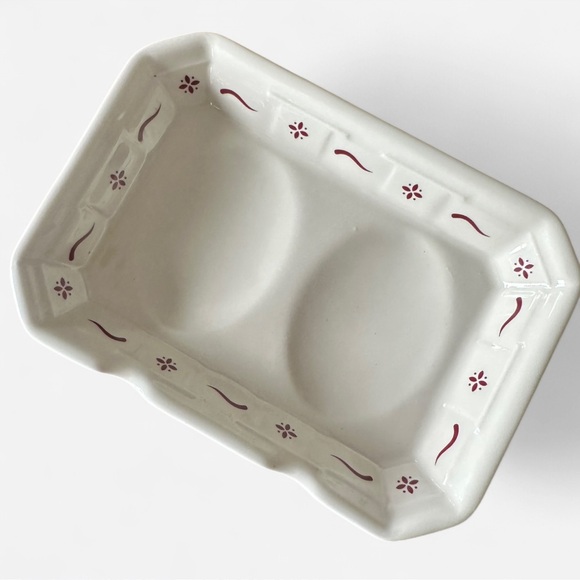 Longaberger Woven Traditions‎ Pottery Heritage Maroon Red Double Spoon Rest - Picture 1 of 3